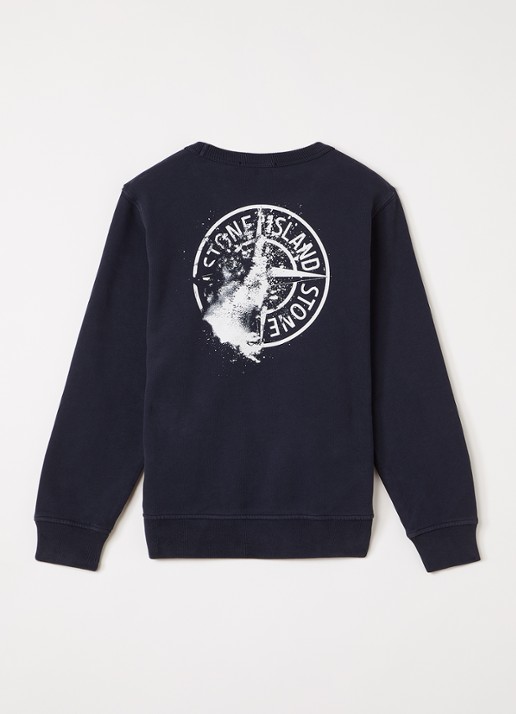 Stone Island 00014 sweater met logo- en backprint - voorkant 3 donkerblauw