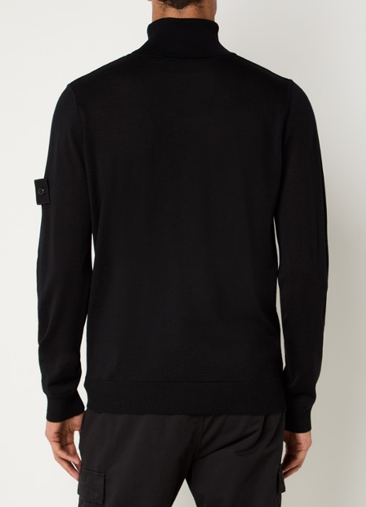 Stone Island 00066 fijngebreide pullover van scheerwol met col - achterkant 3 zwart