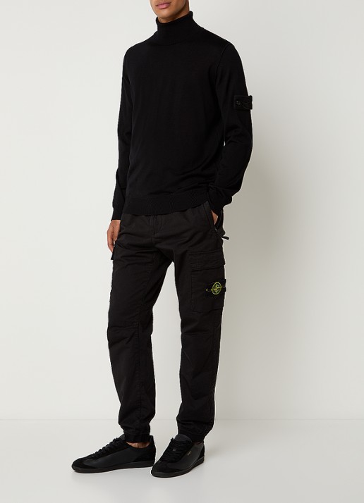 Stone Island 00066 fijngebreide pullover van scheerwol met col - voorkant 2 zwart