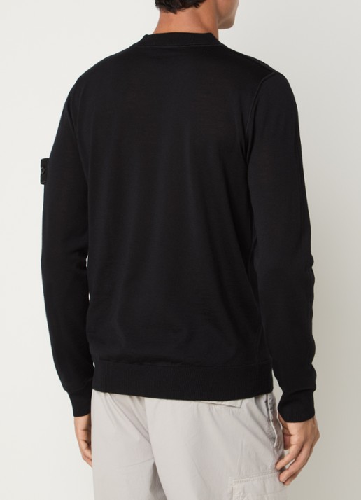Stone Island 00074 fijngebreide pullover van scheerwol met logo - achterkant zwart