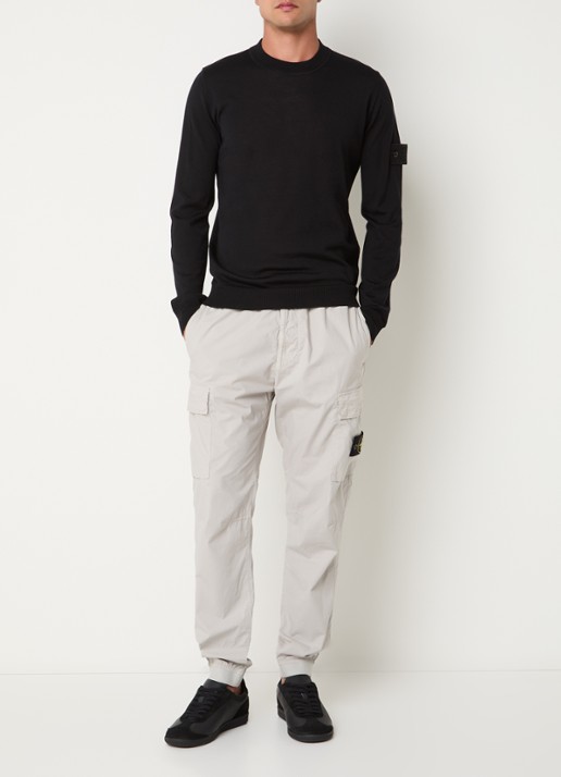 Stone Island 00074 fijngebreide pullover van scheerwol met logo - voorkant 5 zwart