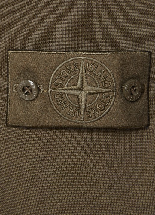 Stone Island 00074 fijngebreide pullover van scheerwol met logo - detail 4 legergroen