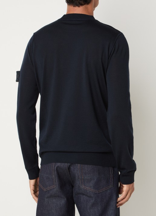 Stone Island 00074 fijngebreide pullover van scheerwol met logo - achterkant 5 donkerblauw