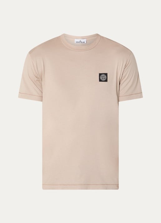 Stone Island 11002 T-shirt met logo - voorkant 2 donkerbeige