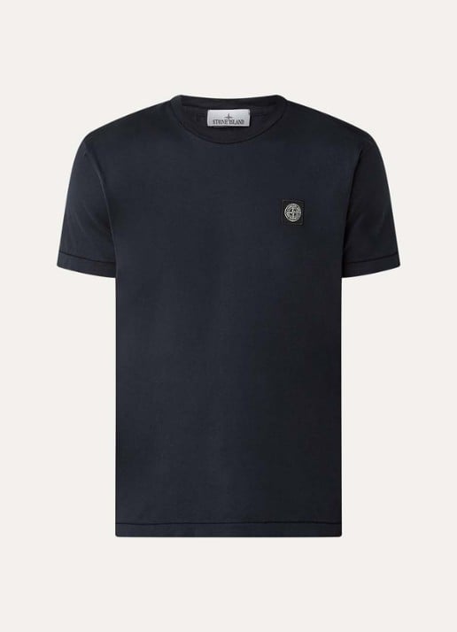 Stone Island 11002 T-shirt met logo - voorkant 4 donkerblauw
