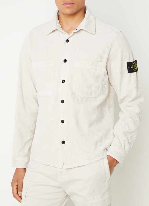 Stone Island 11311 overshirt van corduroy met borstzakken en logo - detail 4 creme