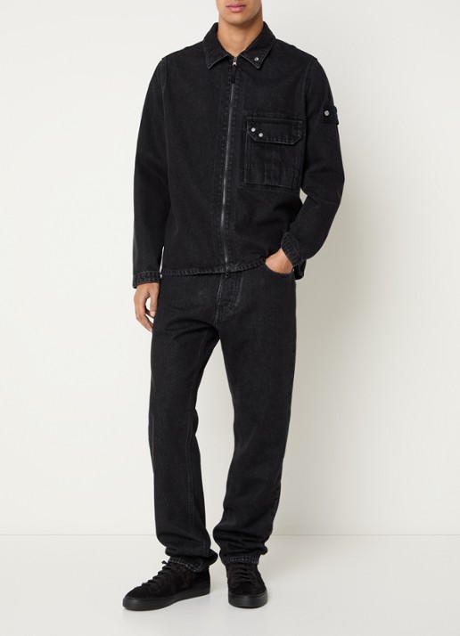Stone Island 1200002 overshirt van denim met logo - voorkant 2 antraciet
