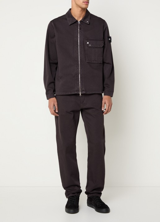 Stone Island 1200002 Overshirt van denim met logo - voorkant 5 aubergine