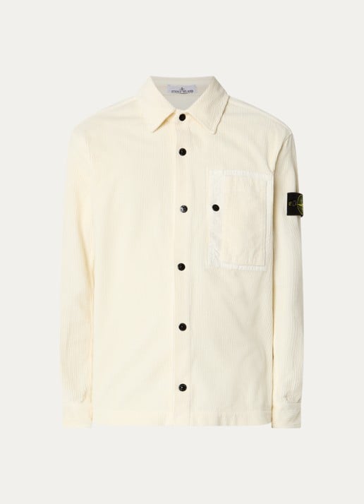Stone Island 1200016 Regular fit overshirt van corduroy met borstzak - voorkant 2 ivoor