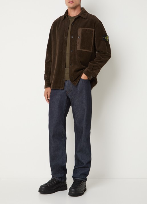 Stone Island 1200016 Regular fit overshirt van corduroy met borstzak - voorkant 2 bruin