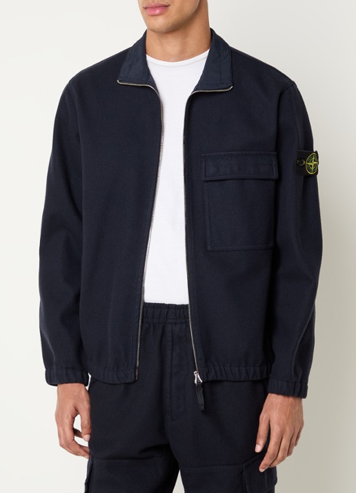 Stone Island 1200033 Overshirt in wolblend met borstzak - detail 3 donkerblauw