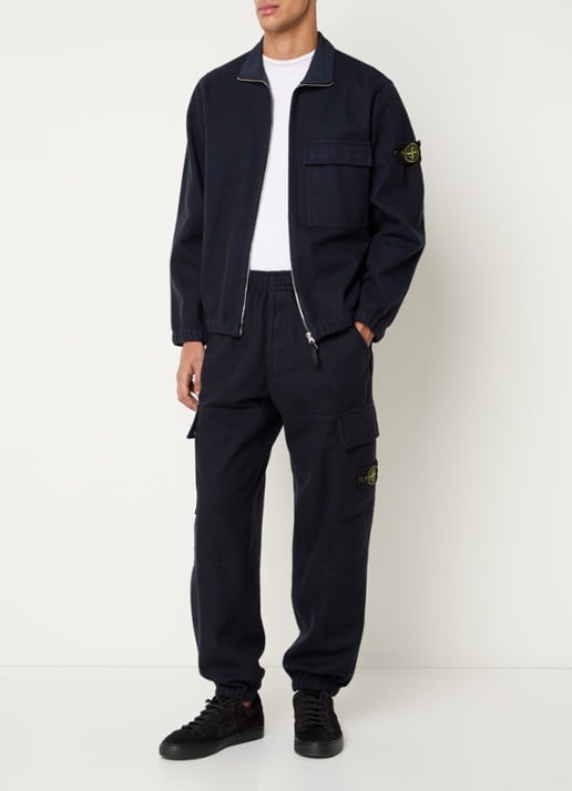 Stone Island 1200033 Overshirt in wolblend met borstzak - voorkant 2 donkerblauw