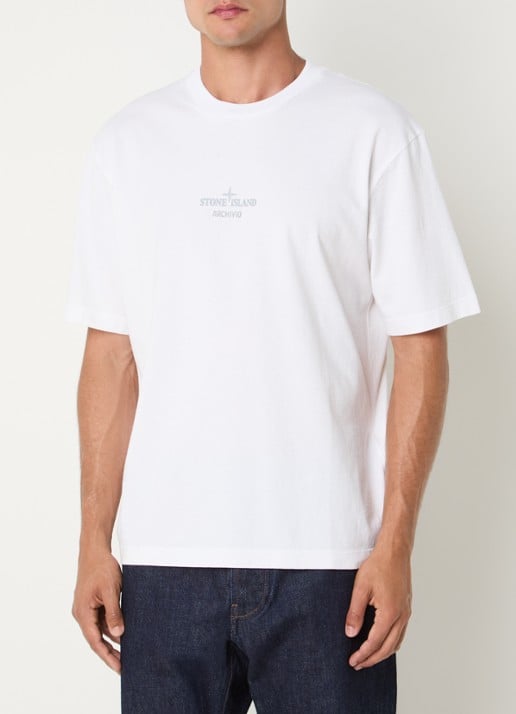 Stone Island 2100033 T-shirt met logo- en backprint - achterkant wit