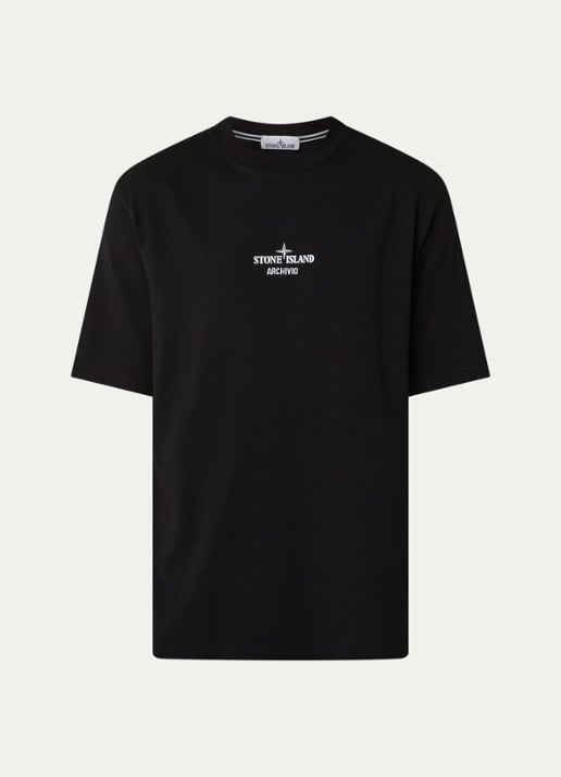 Stone Island 2100033 T-shirt met logo- en backprint - voorkant 2 zwart