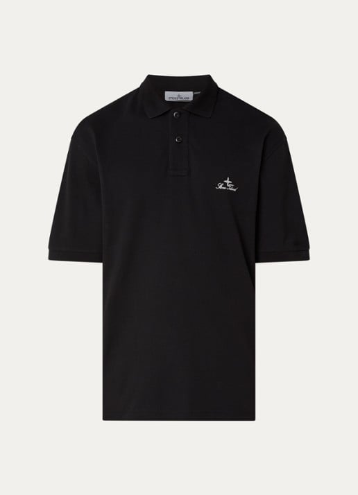 Stone Island 2200002 Regular fit polo met logoborduring - voorkant zwart