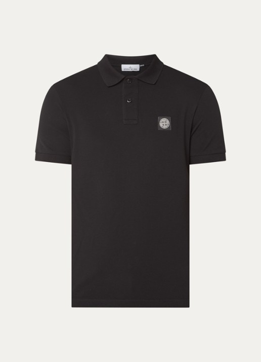 Stone Island 2200008 Slim fit polo van piqué katoen met logo - voorkant 4 zwart