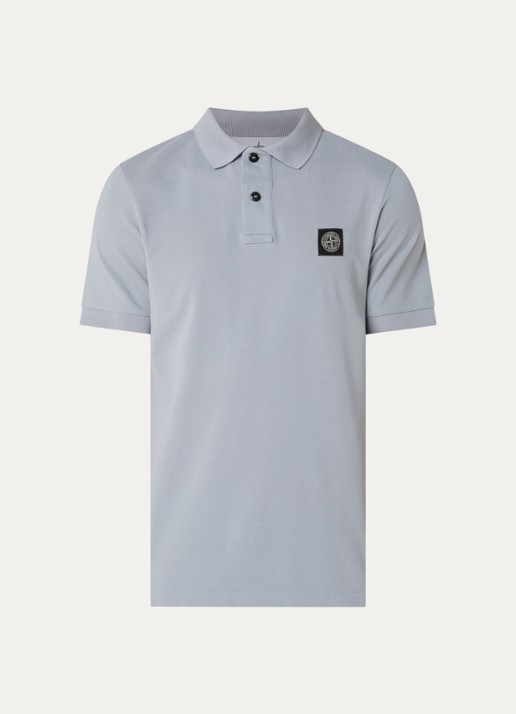Stone Island 2200008 Slim fit polo van piqué katoen met logo - voorkant 3 donkerblauw