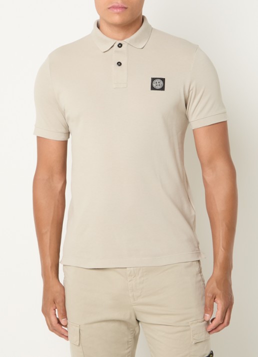 Stone Island 2200008 Slim fit polo van piqué katoen met logo - detail creme