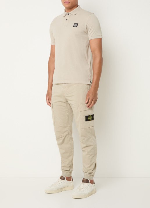 Stone Island 2200008 Slim fit polo van piqué katoen met logo - voorkant 5 creme