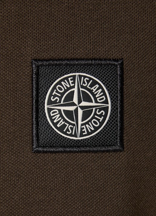 Stone Island 2200008 Slim fit polo van piqué katoen met logo - detail 2 bronsgroen