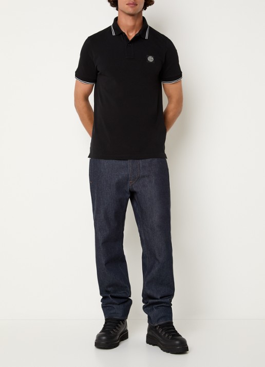 Stone Island 2200010 Regular fit polo met logoborduring - voorkant 3 zwart