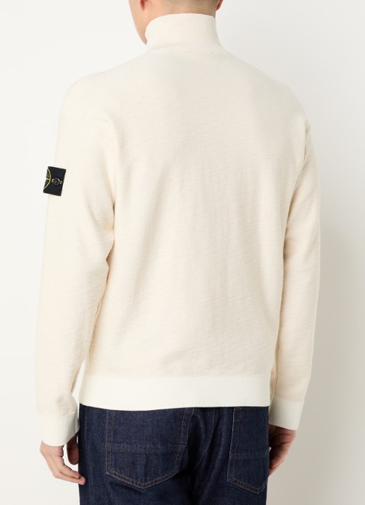 Stone Island 26983 fijngebreide trui met logoborduring - achterkant ivoor