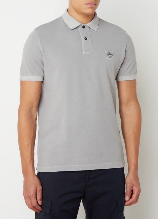 Stone Island 2SC67 slim fit polo van piqué katoen met logo - detail 2 middengrijs
