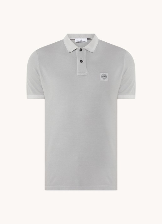 Stone Island 2SC67 slim fit polo van piqué katoen met logo - voorkant 4 middengrijs