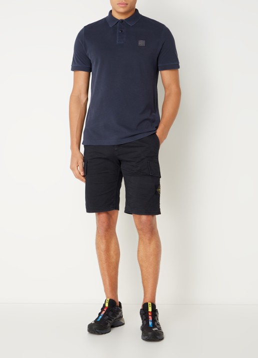 Stone Island 2SC67 slim fit polo van piqué katoen met logo - voorkant 4 donkerblauw