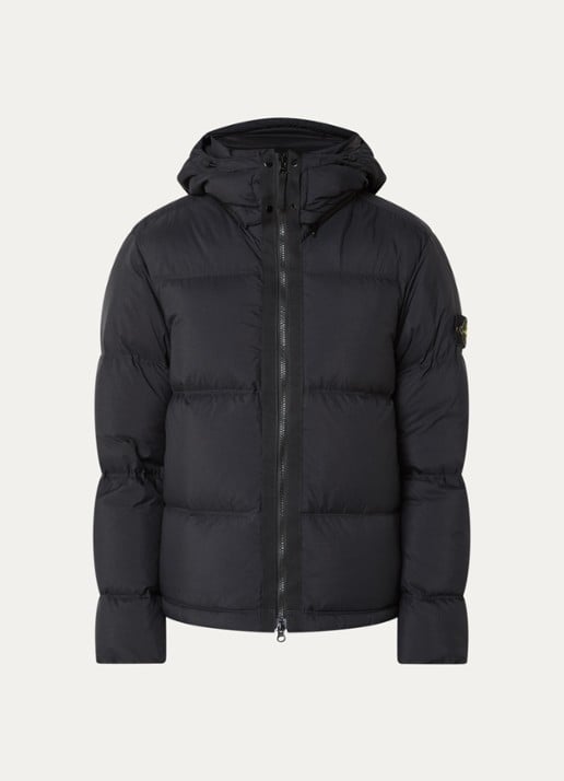 Stone Island 4100013 Puffer jack met donsvulling en afneembare capuchon - voorkant zwart