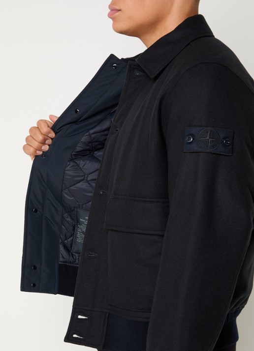 Stone Island 4100017 Jack in wolblend met opgestikte zakken - detail 5 donkerblauw