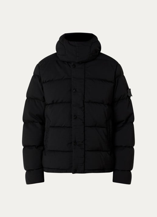 Stone Island 4100063 Puffer jack van scheerwol met donsvulling en afneembare capuchon - voorkant 4 zwart