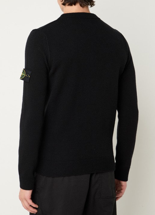 Stone Island 508A3 fijngebreide pullover in wolblend met logo - achterkant 5 zwart