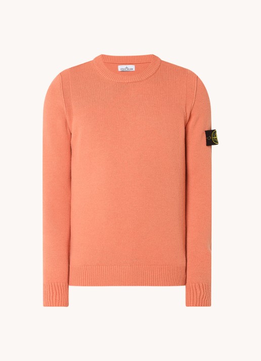 Stone Island 508A3 fijngebreide pullover in wolblend met logo - voorkant 5 oranjerood