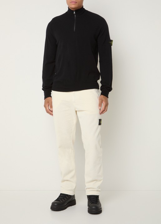 Stone Island 5100008 Fijngebreide pullover in wolblend met halve rits - voorkant 2 zwart
