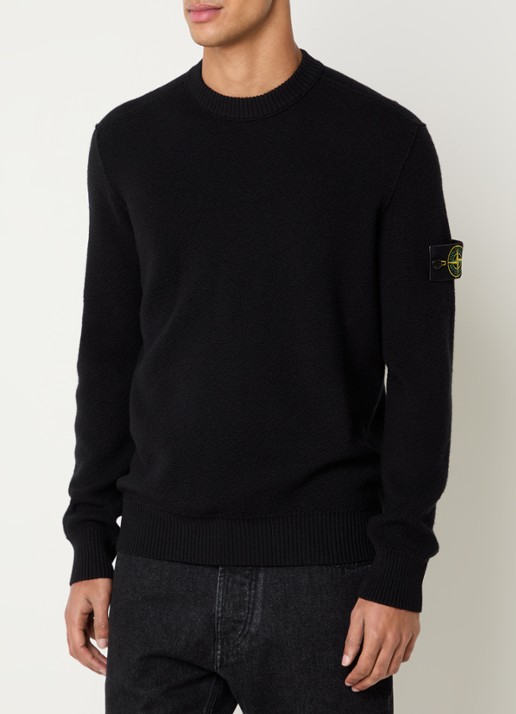 Stone Island 5100011 Grofgebreide trui van scheerwol met logo