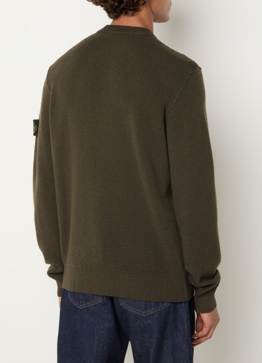 Stone Island 5100011 Grofgebreide trui van scheerwol met logo - achterkant 3 donkerbruin