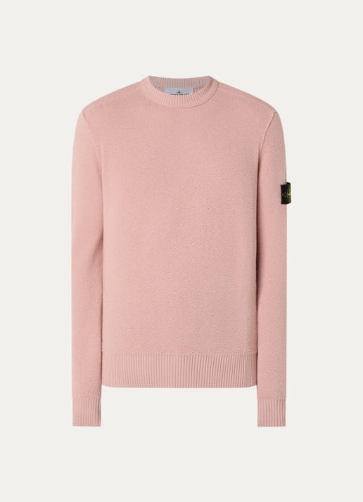 Stone Island 5100011 Grofgebreide trui van scheerwol met logo - voorkant 2 roze