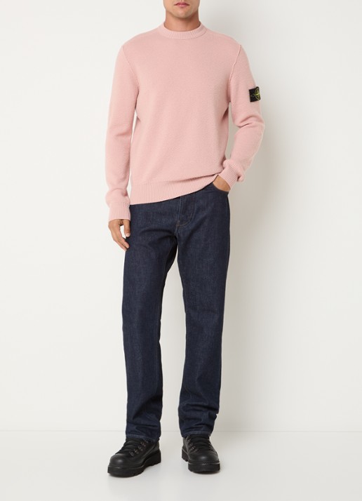 Stone Island 5100011 Grofgebreide trui van scheerwol met logo - voorkant 3 roze