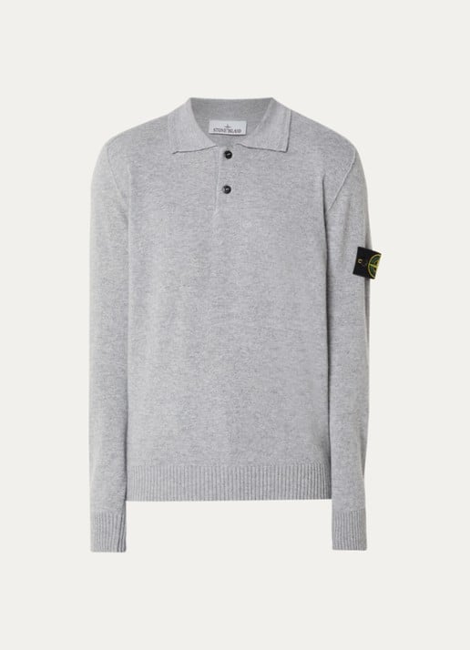 Stone Island 5100018 Fijngebreide trui van scheerwol met polokraag - voorkant 3 grijs