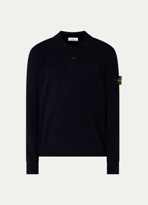 Stone Island 5100018 Fijngebreide trui van scheerwol met polokraag - voorkant donkerblauw