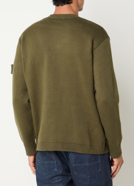 Stone Island 5100037 Fijngebreide trui in wolblend met logo - achterkant bronsgroen