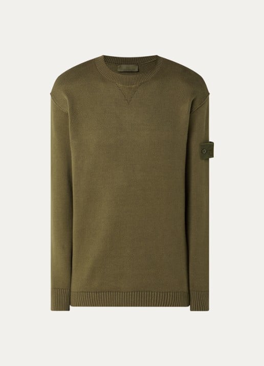 Stone Island 5100037 Fijngebreide trui in wolblend met logo - voorkant 2 bronsgroen