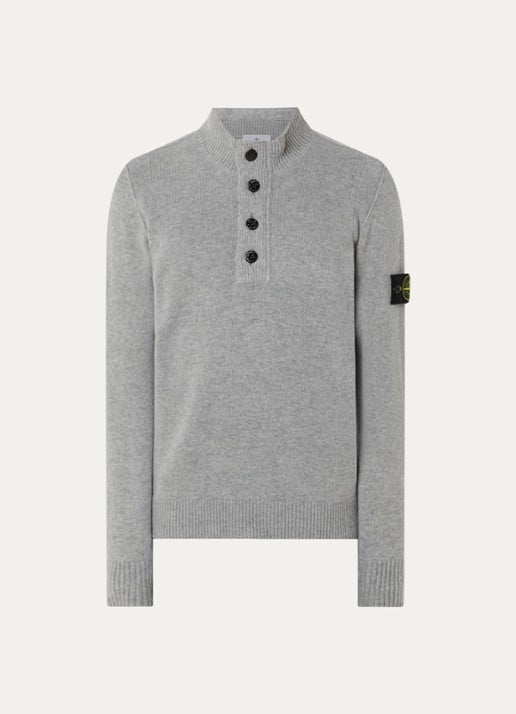 Stone Island 5100040 Fijngebreide trui in wolblend met logo - voorkant 3 lichtgrijs
