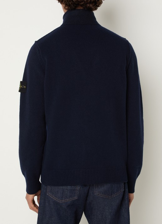 Stone Island 5100047 Fijngebreid vest in wolblend met logo - achterkant 5 donkerblauw