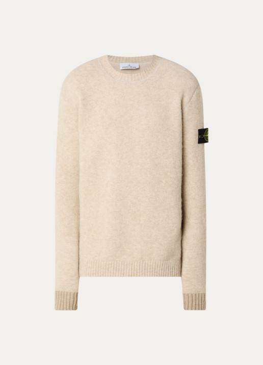 Stone Island 5100050 Fijngebreide trui in wolblend met logo - voorkant 2 beige