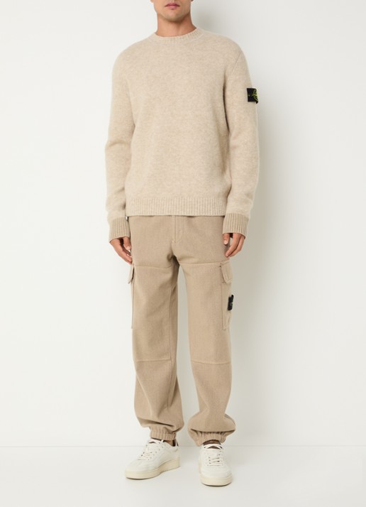 Stone Island 5100050 Fijngebreide trui in wolblend met logo - voorkant 3 beige