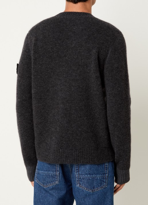 Stone Island 5100050 Fijngebreide trui in wolblend met logo - achterkant 5 antraciet