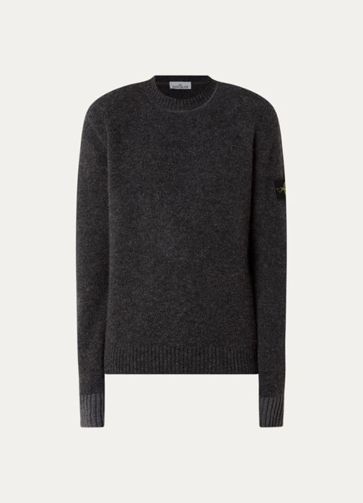 Stone Island 5100050 Fijngebreide trui in wolblend met logo - voorkant 3 antraciet