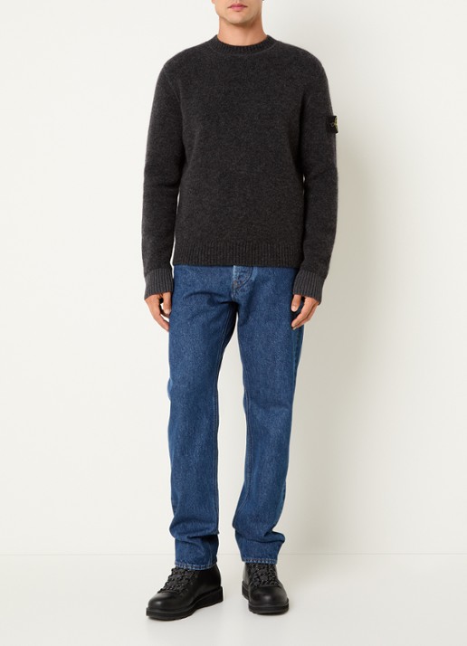 Stone Island 5100050 Fijngebreide trui in wolblend met logo - voorkant 4 antraciet